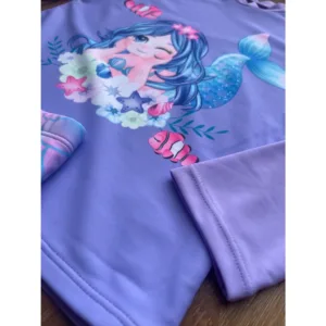 Conjunto Praia Infantil Menina Sereia Protecao UV Blusa Manga Longa e Short Babados Poliamida Verao