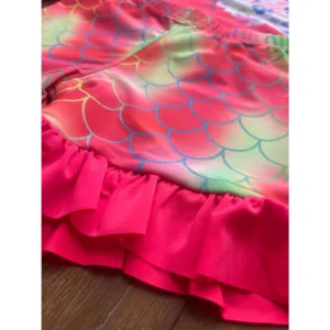 Conjunto Praia Infantil Menina Sereia Protecao UV Blusa Manga Longa e Short Babados Poliamida Verao