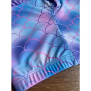 Conjunto Praia Infantil Menina Sereia Protecao UV Blusa Manga Longa e Short Babados Poliamida Verao