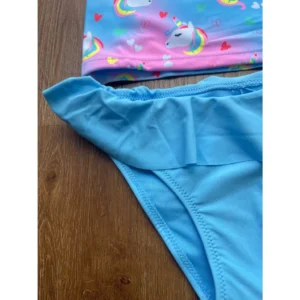 Conjunto Praia Menina Manga Longa Unicornio Protecao UV Biquini Infantil Babado Verao Piscina Blusa