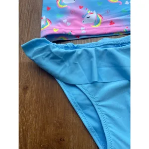 Conjunto Praia Menina Manga Longa Unicornio Protecao UV Biquini Infantil Babado Verao Piscina Blusa