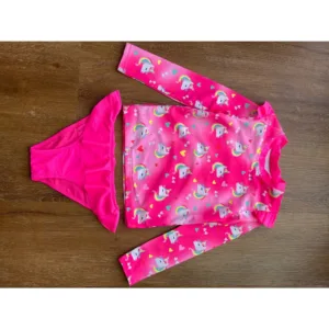 Conjunto Praia Menina Manga Longa Unicornio Protecao UV Biquini Infantil Babado Verao Piscina Blusa