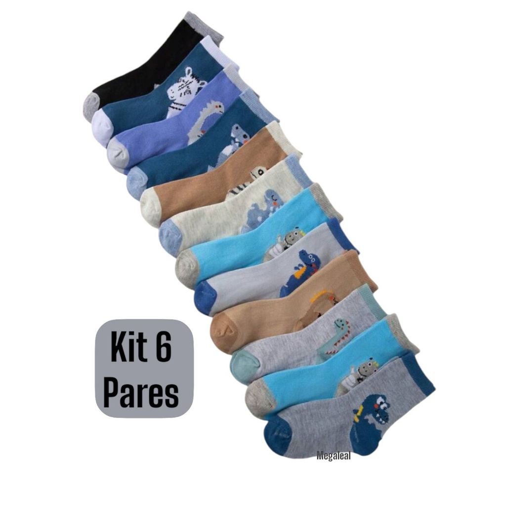 Kit 12 Pares de Meia Infantil Estampas Variadas Crianca Bebe