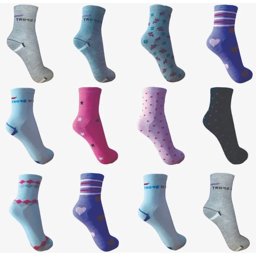 Kit 12 Pares de Meias Feminino Estampas Variadas Soquete Cano Curto Adulto 34 ao 40 Feminina