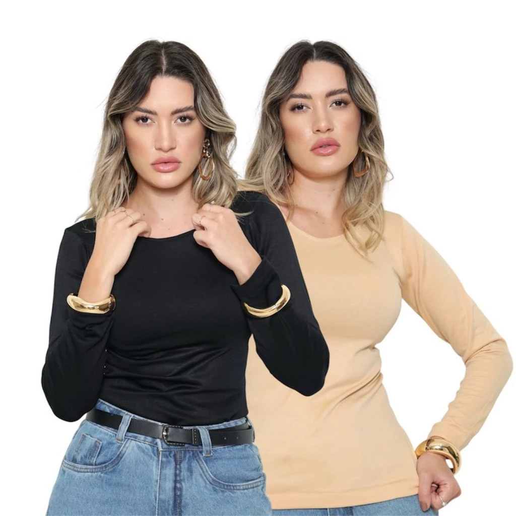 Kit 2 Blusa Feminina Térmica Quentinha Forrada Inverno