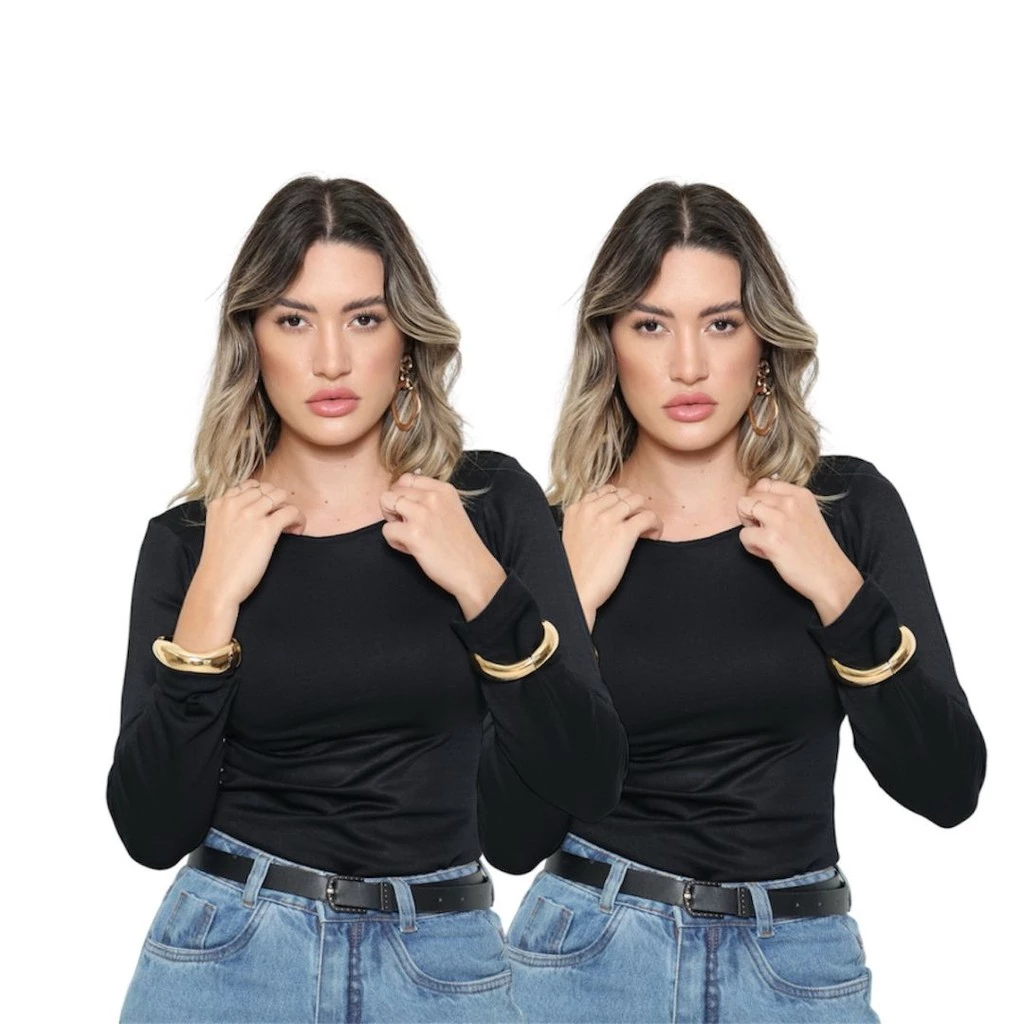 Kit 2 Blusa Feminina Térmica Quentinha Forrada Inverno Preta