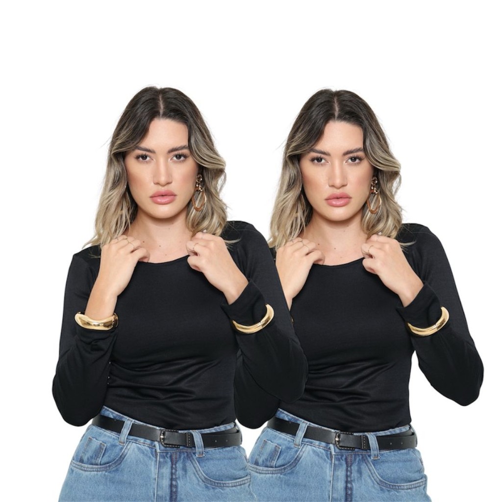 Kit 2 Blusa Feminina Térmica Quentinha Forrada Inverno Preta