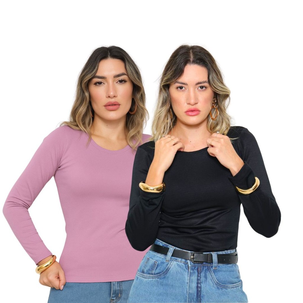 Kit 2 Blusa Feminina Térmica Quentinha Forrada Inverno