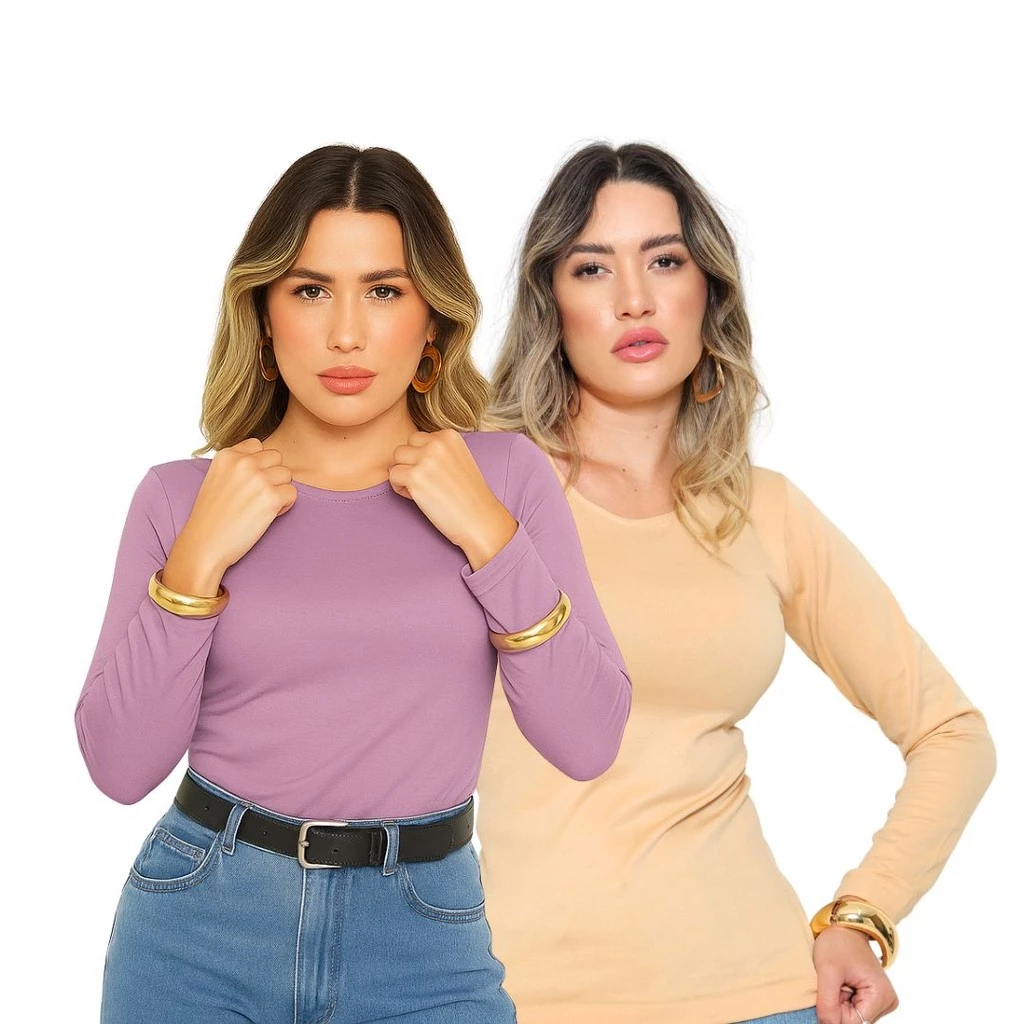Kit 2 Blusa Feminina Térmica Quentinha Forrada Inverno