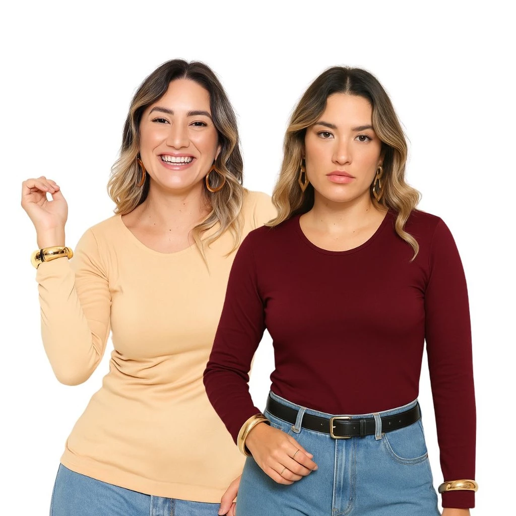 Kit 2 Blusa Feminina Térmica Quentinha Forrada Inverno