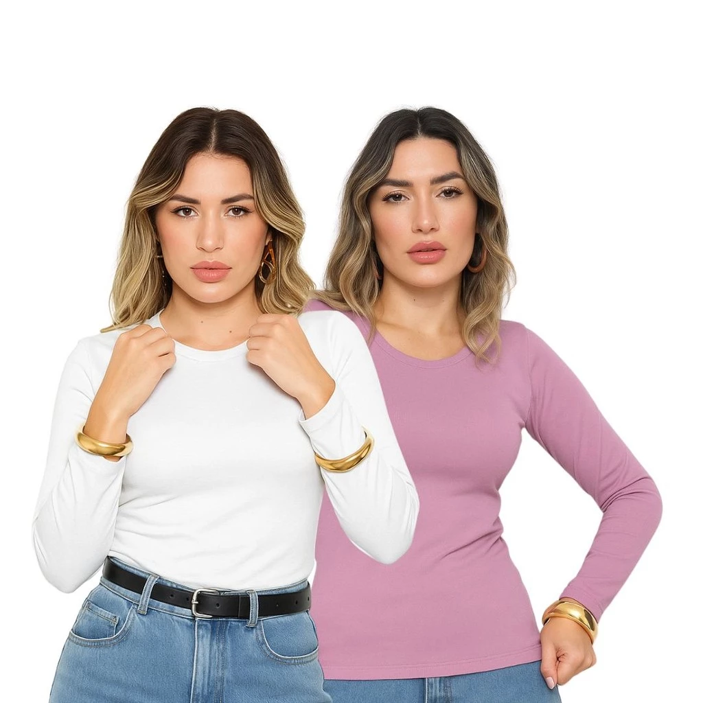Kit 2 Blusa Feminina Térmica Quentinha Forrada Inverno