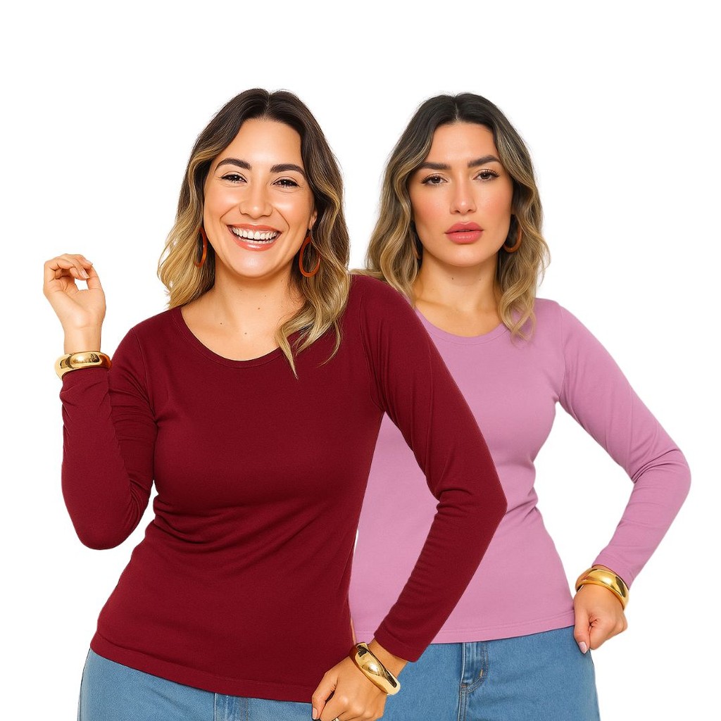 Kit 2 Blusa Feminina Térmica Quentinha Forrada Inverno