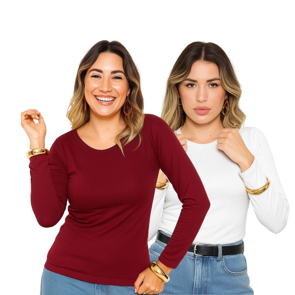 Kit 2 Blusa Feminina Térmica Quentinha Forrada Inverno