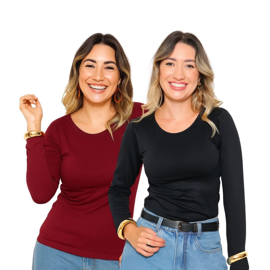 Kit 2 Blusa Feminina Térmica Quentinha Forrada Inverno