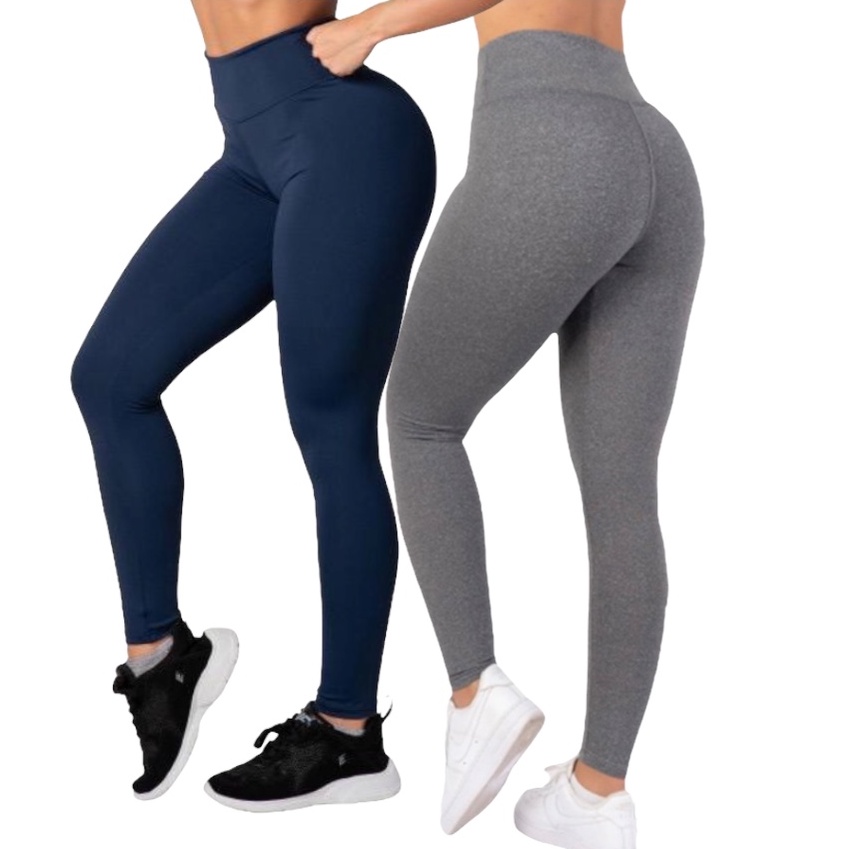 Kit 2 Leggings Fitness Cintura Alta Suplex Calça Confortável Academia Esportiva Casual Antiodor