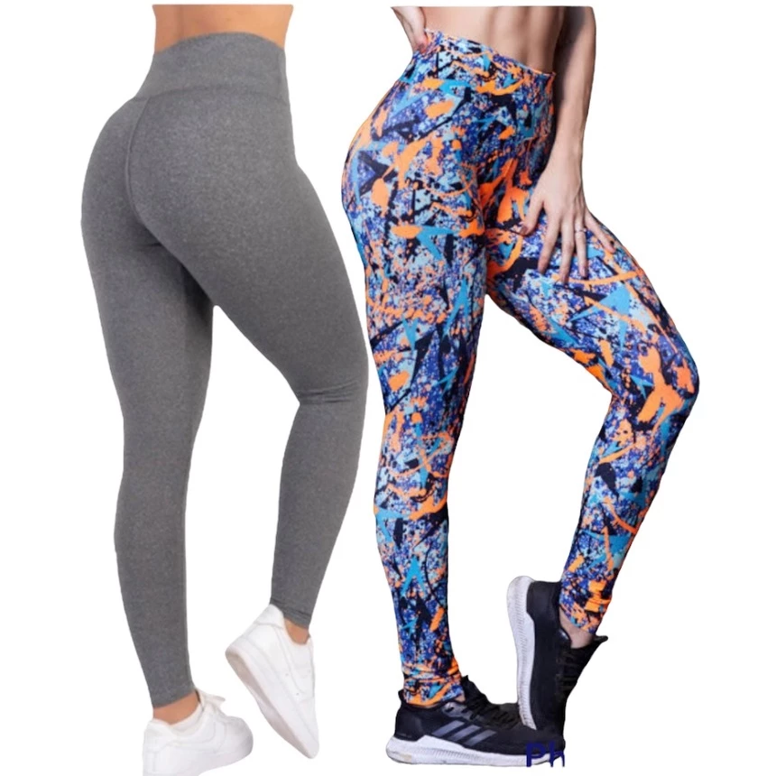 Kit 2 Leggings Fitness Cintura Alta Suplex Calça Confortável Academia Esportiva Casual Antiodor