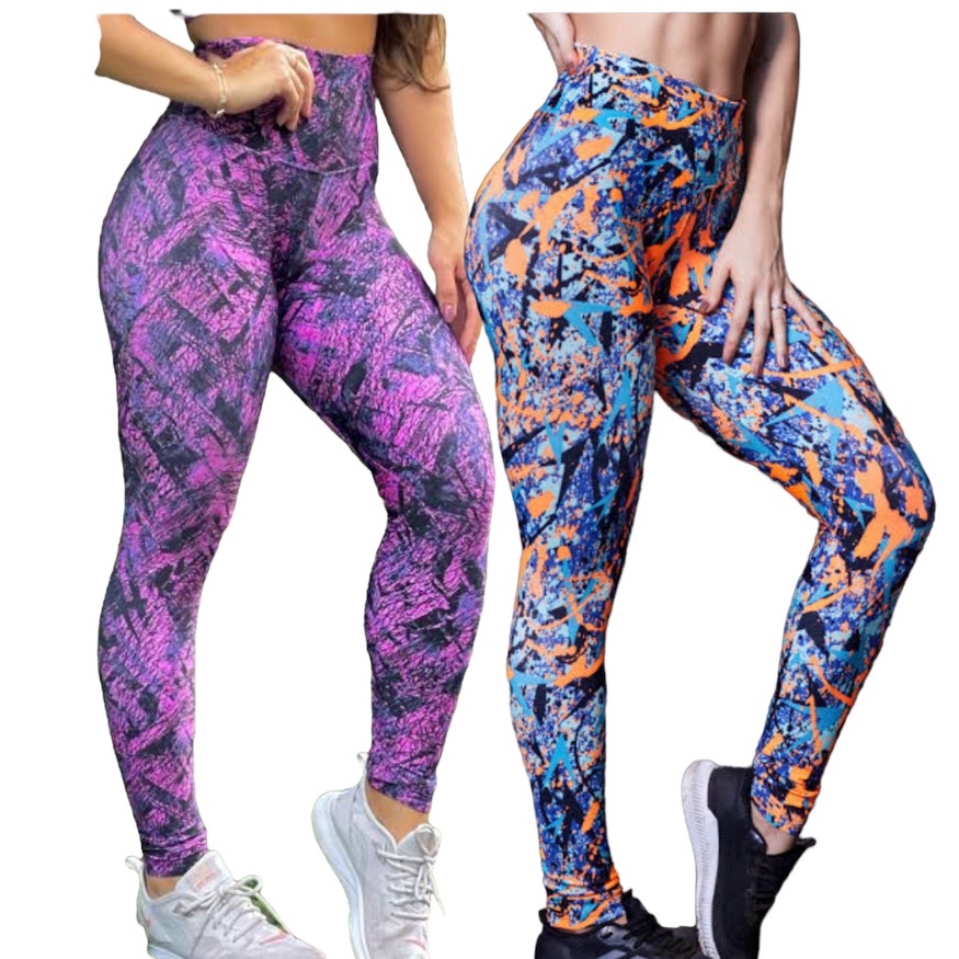 Kit 2 Leggings Fitness Cintura Alta Suplex Calça Confortável Academia Esportiva Casual Antiodor