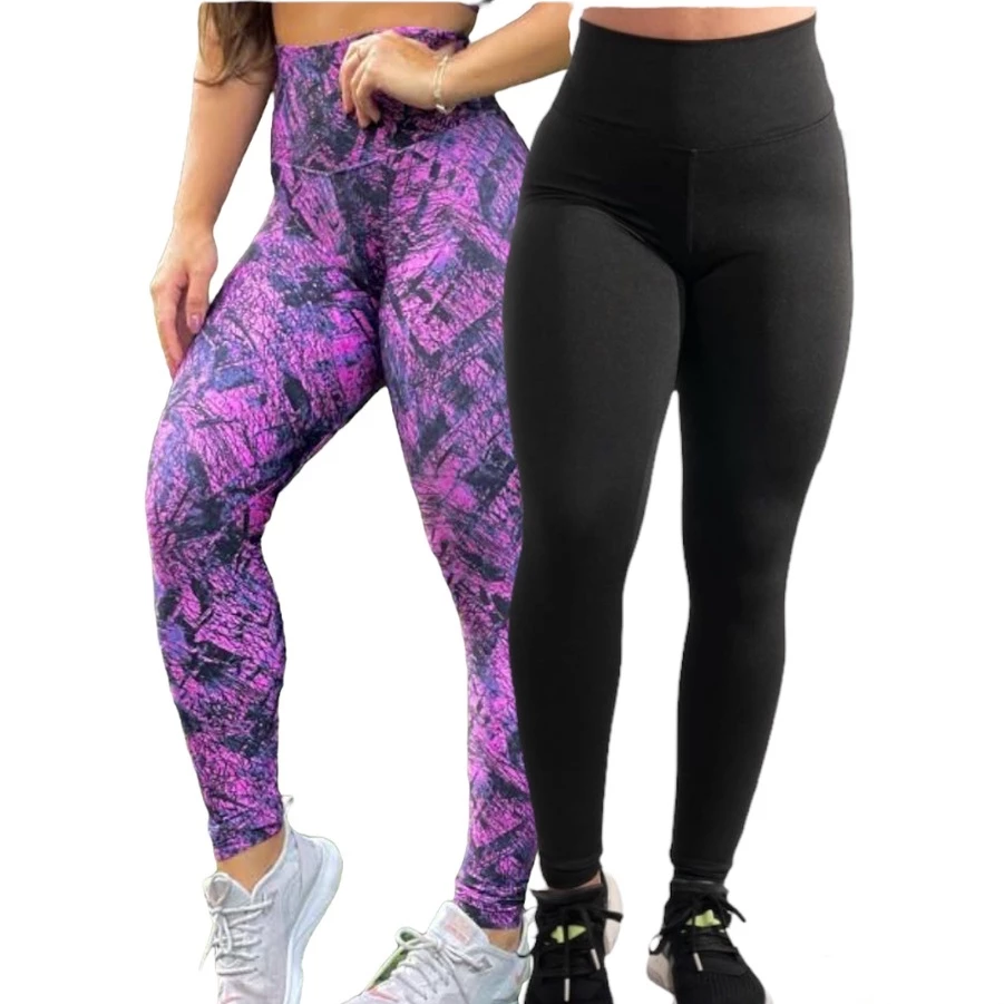 Kit 2 Leggings Fitness Cintura Alta Suplex Calça Confortável Academia Esportiva Casual Antiodor