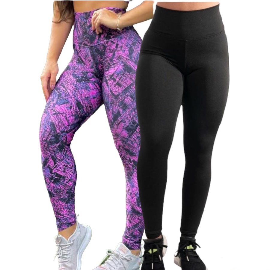 Kit 2 Leggings Fitness Cintura Alta Suplex Calça Confortável Academia Esportiva Casual Antiodor
