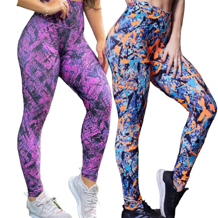 Kit 2 Leggings Fitness Cintura Alta Suplex Calça Confortável Academia Esportiva Casual Antiodor