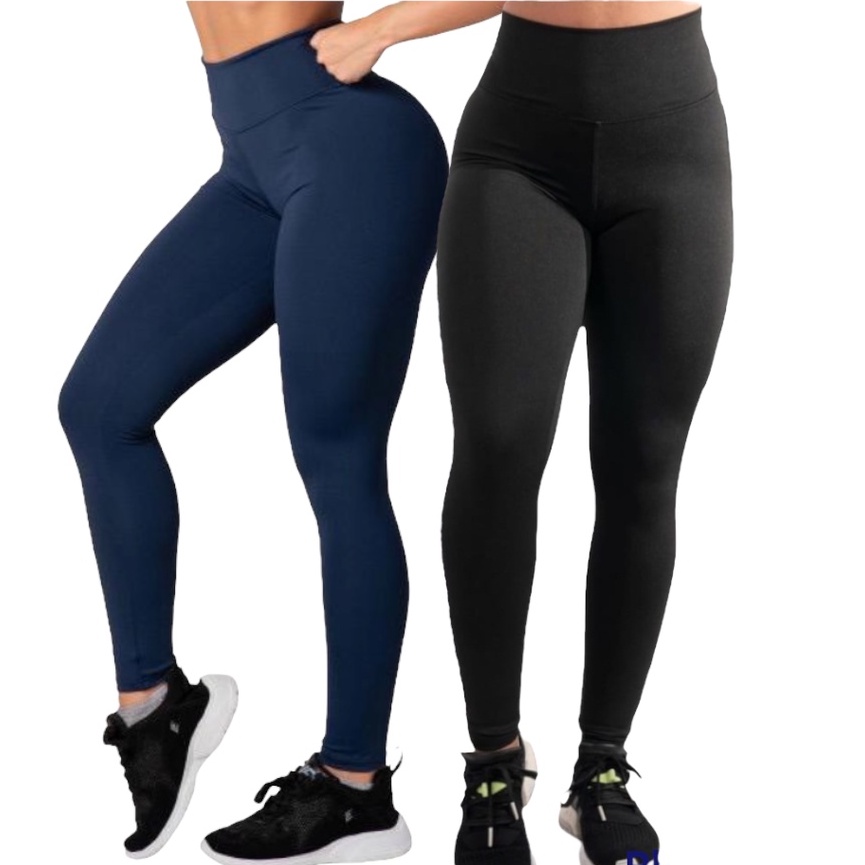 Kit 2 Leggings Fitness Cintura Alta Suplex Calça Confortável Academia Esportiva Casual Antiodor
