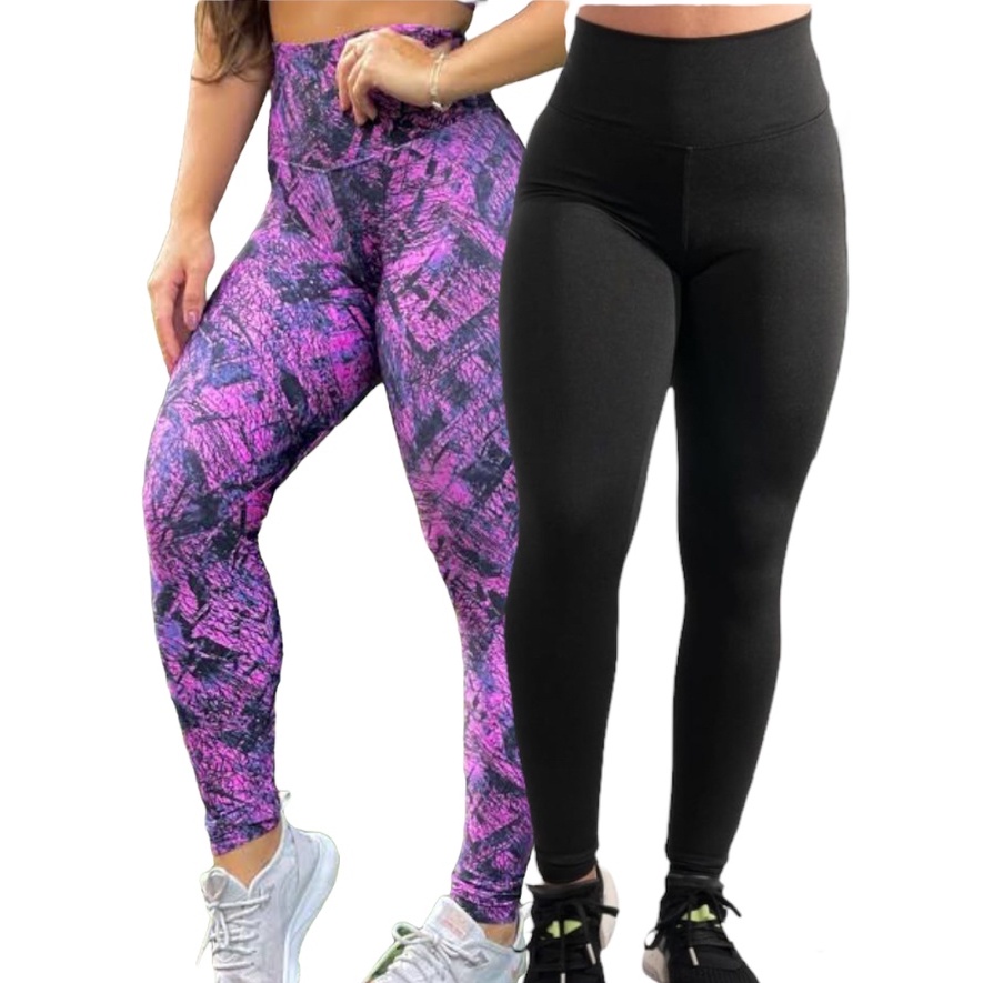 Kit 2 Leggings Fitness Cintura Alta Suplex Calça Confortável Academia Esportiva Casual Antiodor