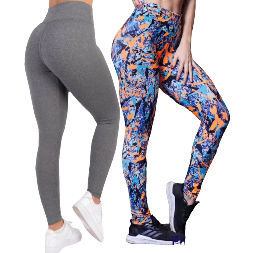 Kit 2 Leggings Fitness Cintura Alta Suplex Calça Confortável Academia Esportiva Casual Antiodor