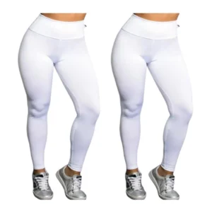 Kit 2 Leggings Suplex Calca Branca Feminina Trabalho Enfermagem Cos Alto