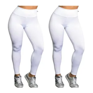 Kit 2 Leggings Suplex Calca Branca Feminina Trabalho Enfermagem Cos Alto