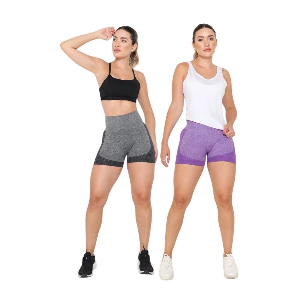 Kit 2 Short Academia Levanta Empina Bumbum Cós Alto Fitness