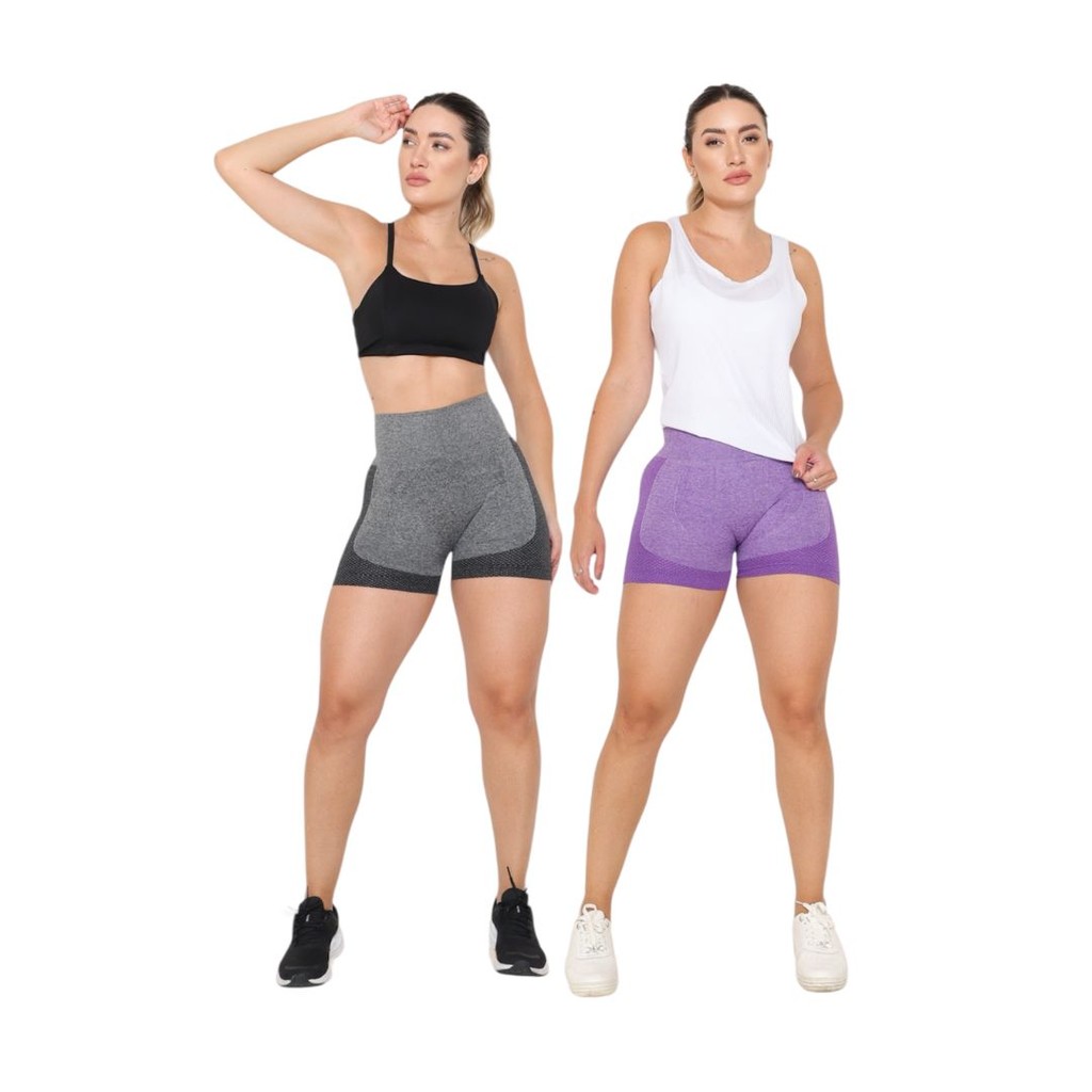 Kit 2 Short Academia Levanta Empina Bumbum Cós Alto Fitness