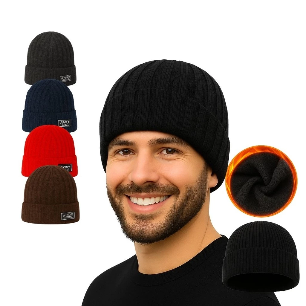 Touca Frio Masculina Forrada Lã Quente Gorro Inverno Aquece