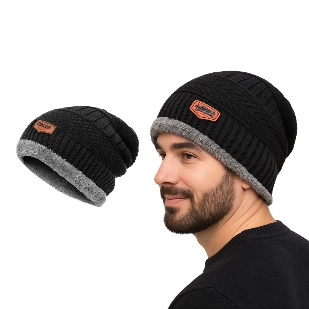 Kit 2 Touca Frio Preta Forrada Lã Quente Masculino Inverno