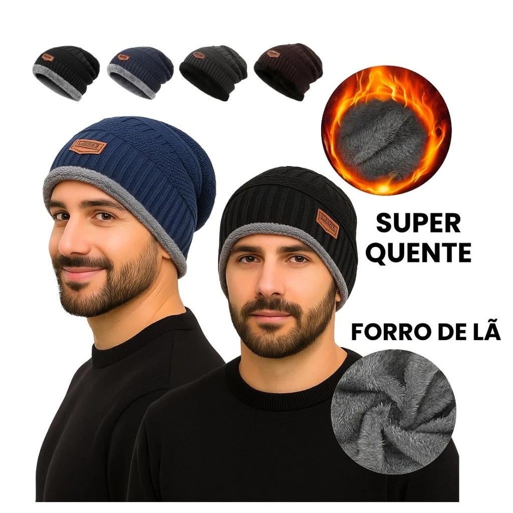 Kit 2 Touca de Frio Forrada Lã Quente Masculino Inverno