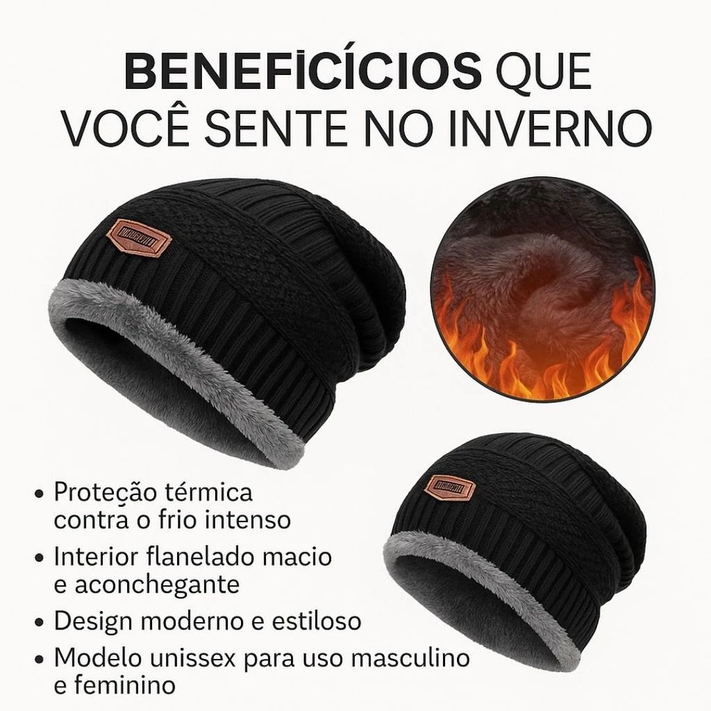 Touca Gorro Forrada Lã Quente Masculino Térmica Inverno Frio