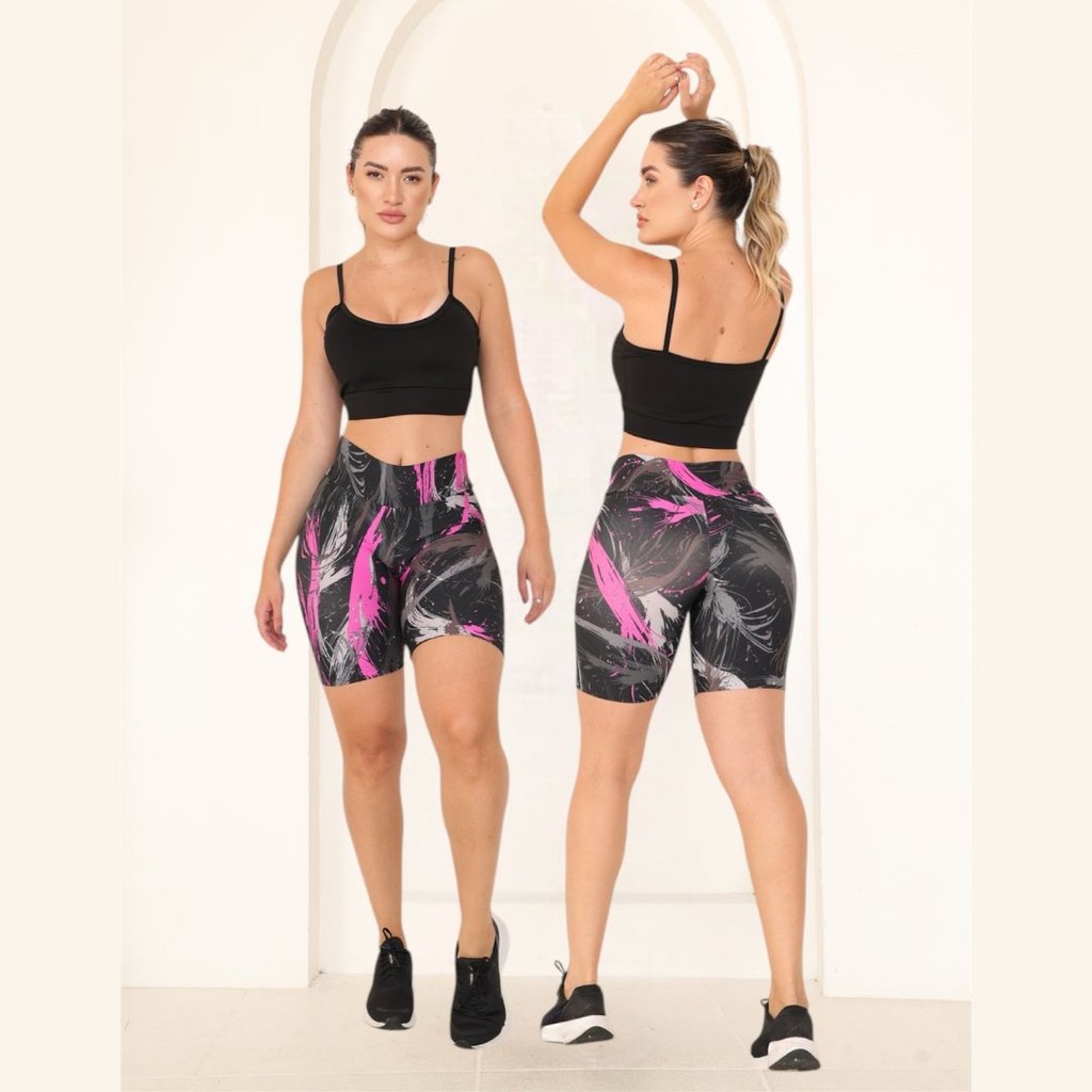 Kit 3 Bermuda Estampada Feminina Suplex Premium Academia