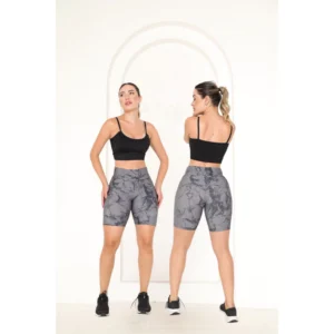 Shorts Bermuda Feminina Estampado Ciclista Academia Cintura Alta Yoga Pilates Casual Esportiva