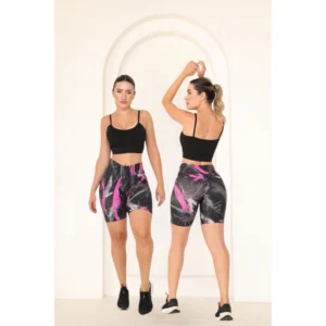 Shorts Bermuda Feminina Estampado Ciclista Academia Cintura Alta Yoga Pilates Casual Esportiva
