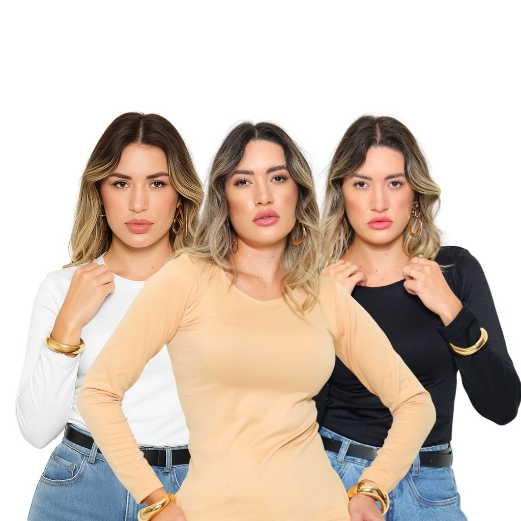 Kit 3 Blusa Feminina Térmica Quentinha Forrada Inverno