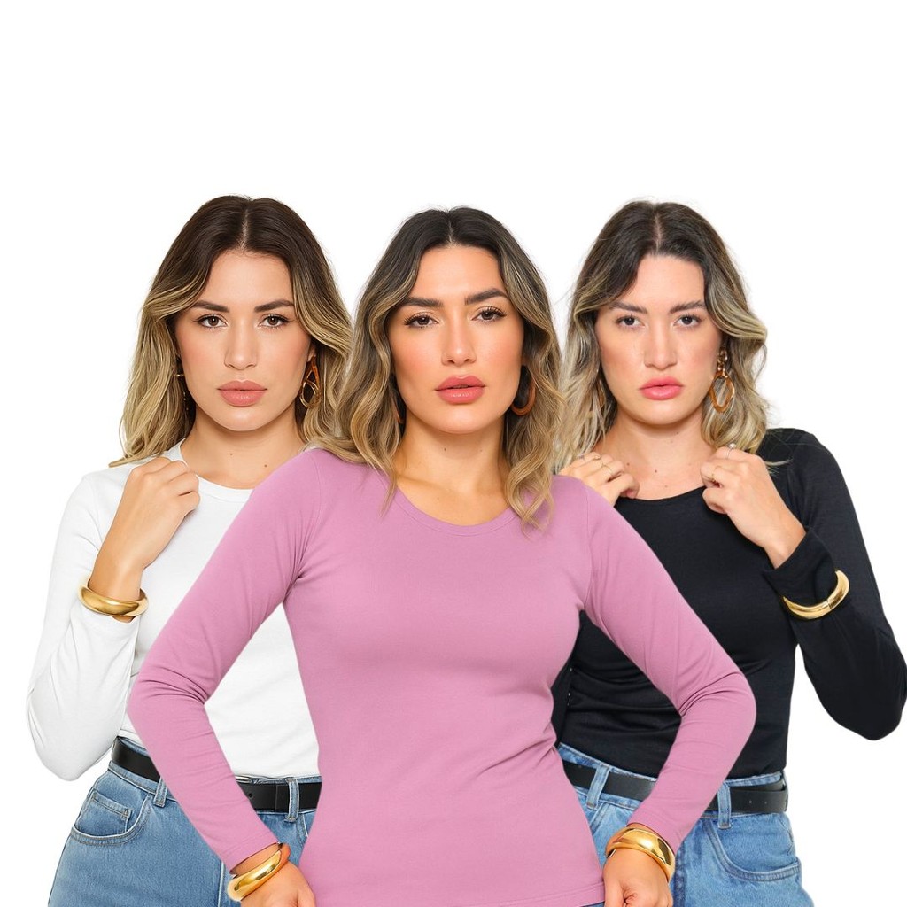 Kit 3 Blusa Feminina Térmica Quentinha Forrada Inverno