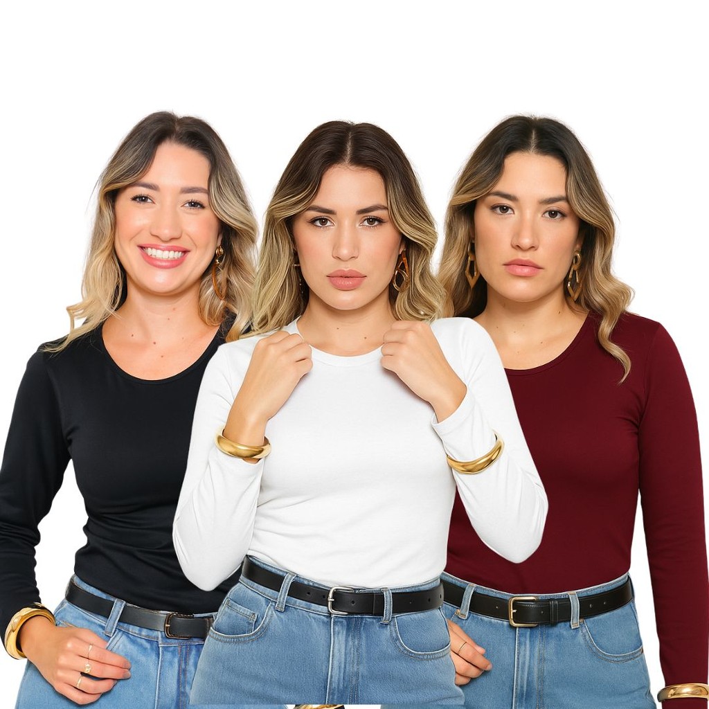 Kit 3 Blusa Feminina Térmica Quentinha Forrada Inverno