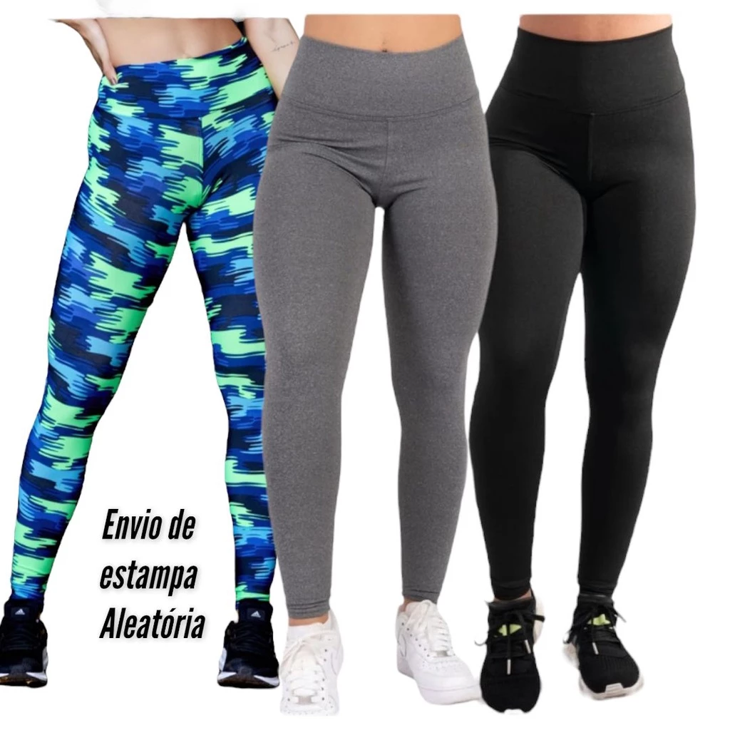 Kit 3 Calça Leg Leggings Fitness lisa e estampada academia passeio caminhada