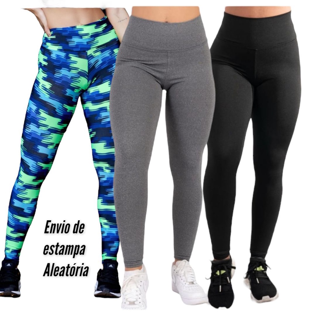 Kit 3 Calça Leg Leggings Fitness lisa e estampada academia passeio caminhada