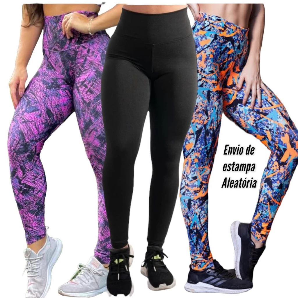 Kit 3 Calça Leg Leggings Fitness lisa e estampada academia passeio caminhada
