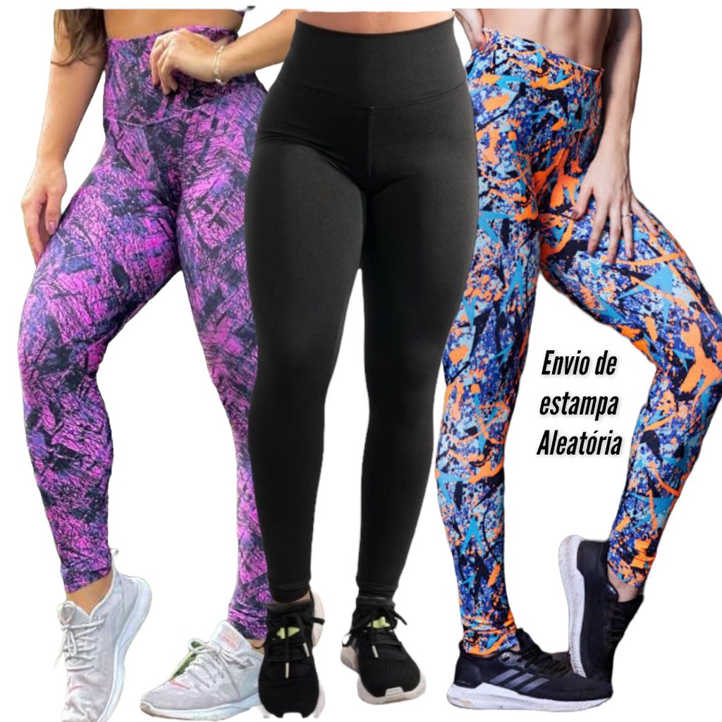 Kit 3 Calça Leg Leggings Fitness lisa e estampada academia passeio caminhada