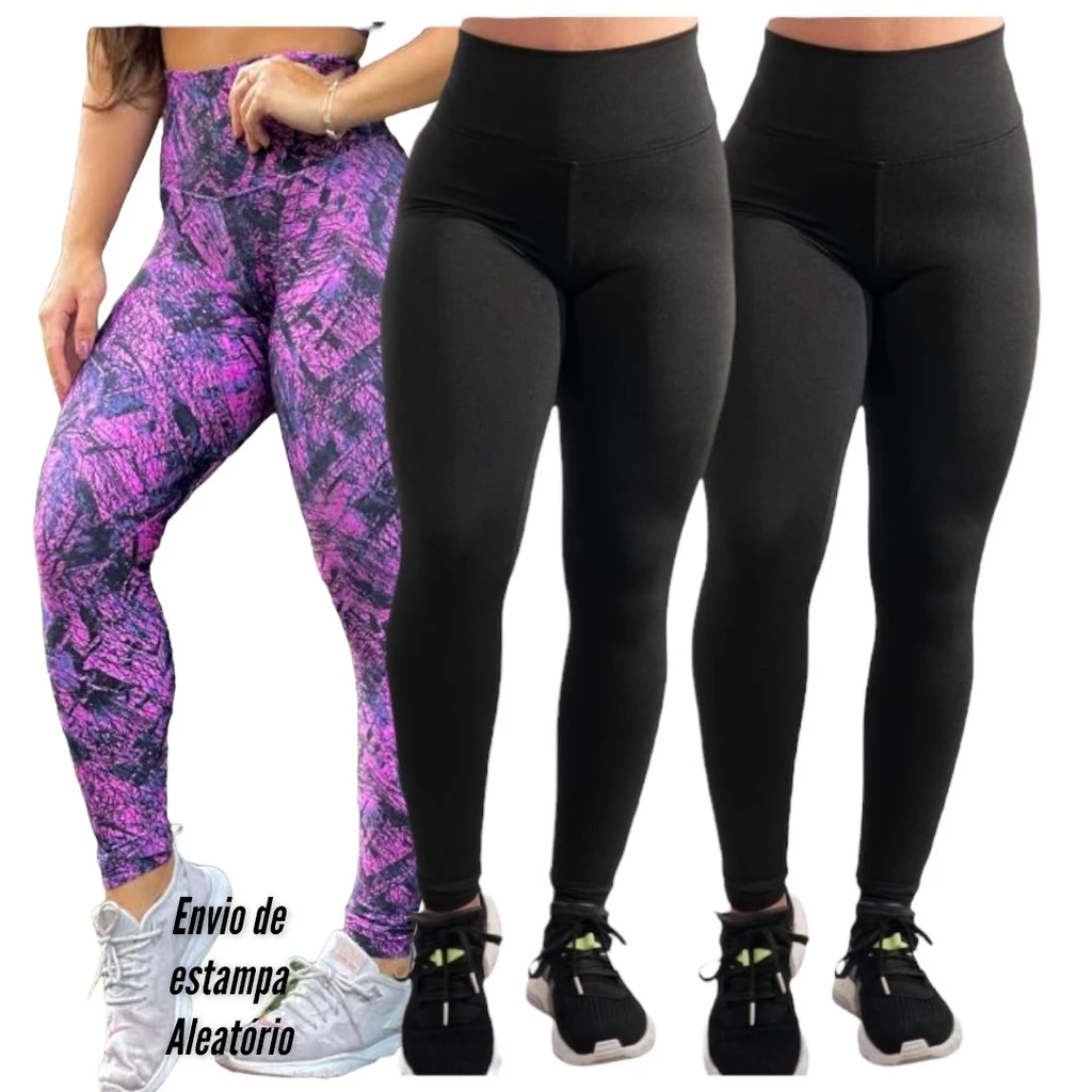 Kit 3 Calça Leg Leggings Fitness lisa e estampada academia passeio caminhada