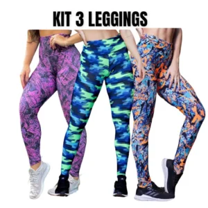 Kit 3 Calca Legging Feminina Estampado Academia Suplex Cintura Alta Fitness Antiodor Macio Pilates