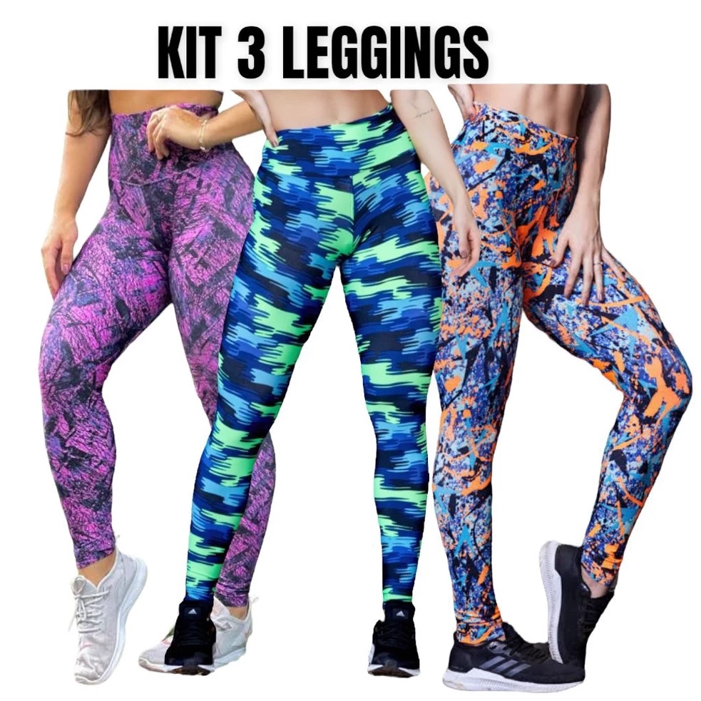 Kit 3 Leg Feminina Estampada Casual Suplex Cos Alto Calca Antiodor Academia Caminhada Pilates Yoga
