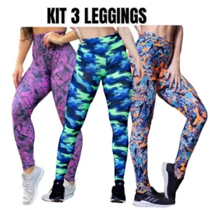 Kit 3 Leg Feminina Estampada Casual Suplex Cos Alto Calca Antiodor Academia Caminhada Pilates Yoga