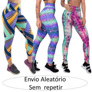 Kit 3 Leg Feminina Estampada Casual Suplex Cos Alto Calca Antiodor Academia Caminhada Pilates Yoga